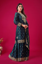Prazu Fashion Blue Chinon Silk Embroidered Sharara Suit | Grocsy