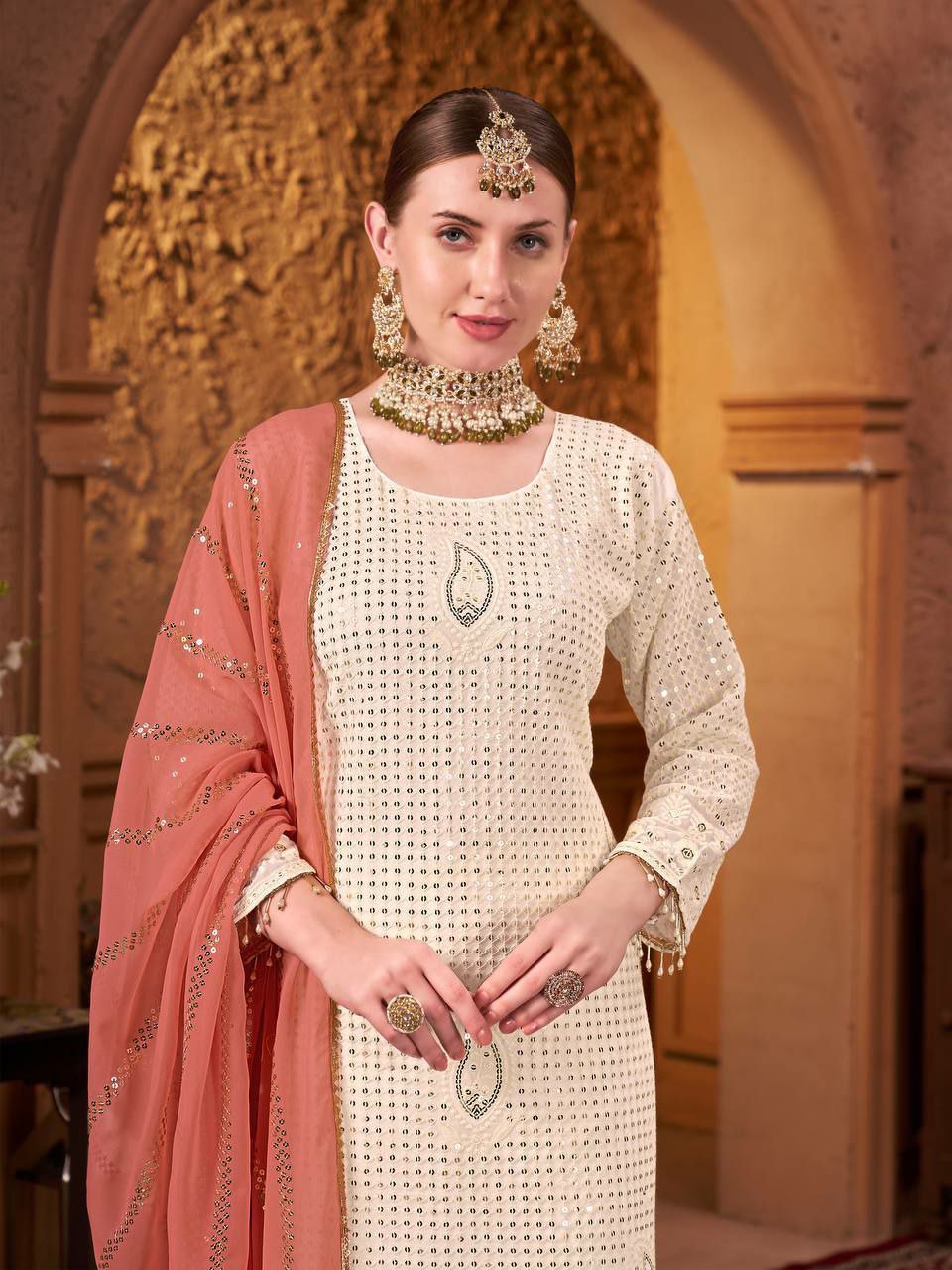 Prazu Fashion Off White Georgette Embroidered Salwar Suit | Grocsy