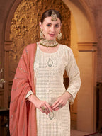 Prazu Fashion Off White Georgette Embroidered Salwar Suit | Grocsy