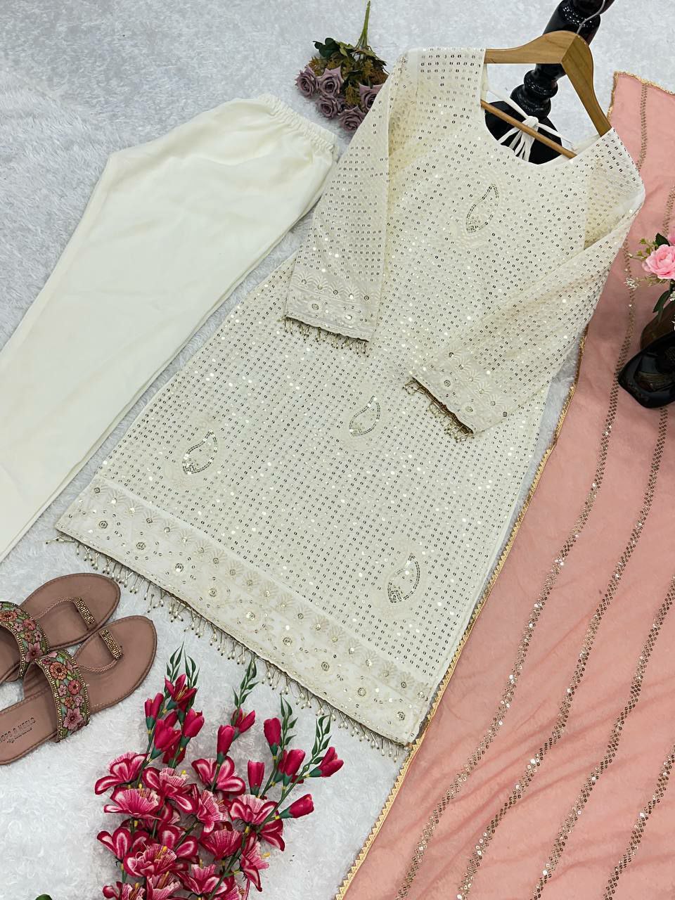 Prazu Fashion Off White Georgette Embroidered Salwar Suit | Grocsy