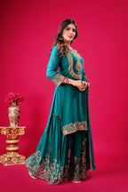 Prazu Fashion Turquoise Georgette Embroidered Palazzo Suit | Grocsy