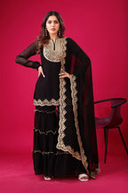 Prazu Fashion Black Georgette Embroidered Plazzo Suit | Grocsy