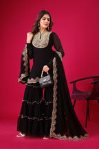 Prazu Fashion Black Georgette Embroidered Plazzo Suit | Grocsy