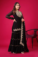 Prazu Fashion Black Georgette Embroidered Plazzo Suit | Grocsy
