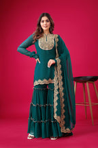 Prazu Fashion Royal Blue Georgette Embroidered Palazzo Suit | Grocsy