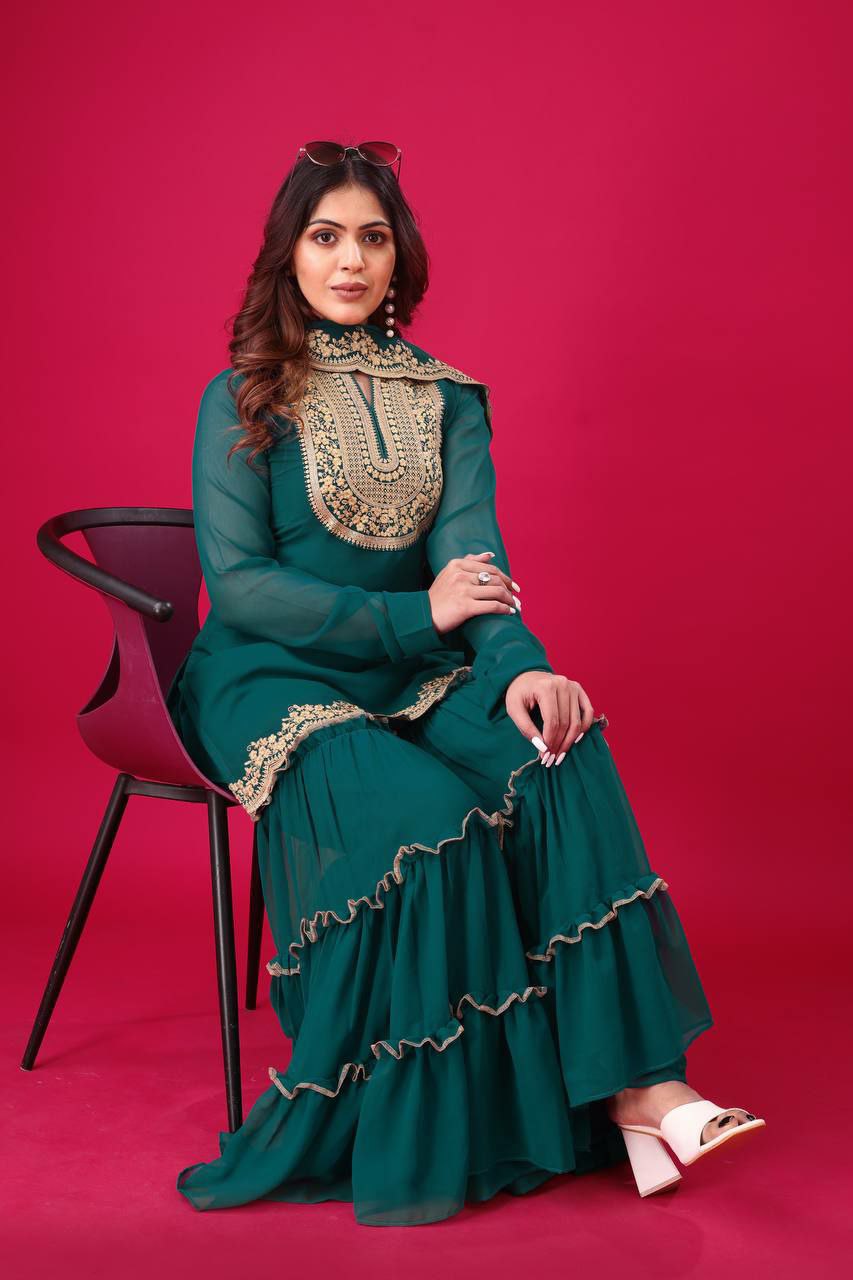 Prazu Fashion Royal Blue Georgette Embroidered Palazzo Suit | Grocsy