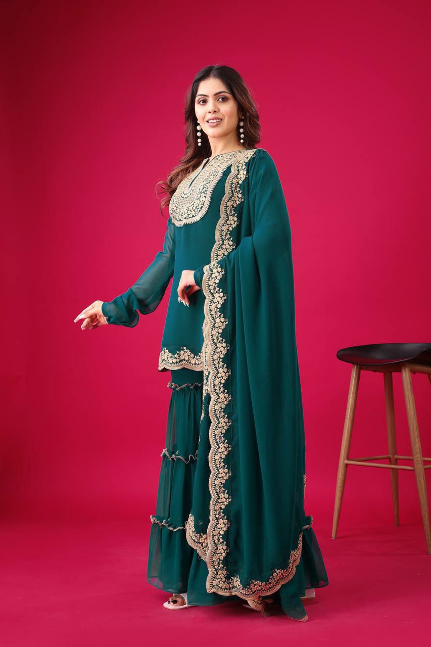 Prazu Fashion Royal Blue Georgette Embroidered Palazzo Suit | Grocsy
