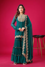 Prazu Fashion Royal Blue Georgette Embroidered Palazzo Suit | Grocsy