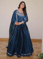 Prazu Fashion Blue Silk Embroidered Designer Gown | Grocsy
