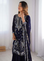 Prazu Fashion Blue Georgette Sequence Sharara Suit | Grocsy