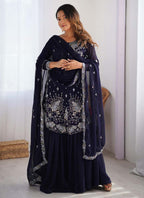 Prazu Fashion Blue Georgette Sequence Sharara Suit | Grocsy