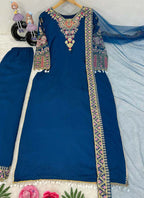 Prazu Fashion Royal Blue Vichitra Silk Embroidered Salwar Suit | Grocsy