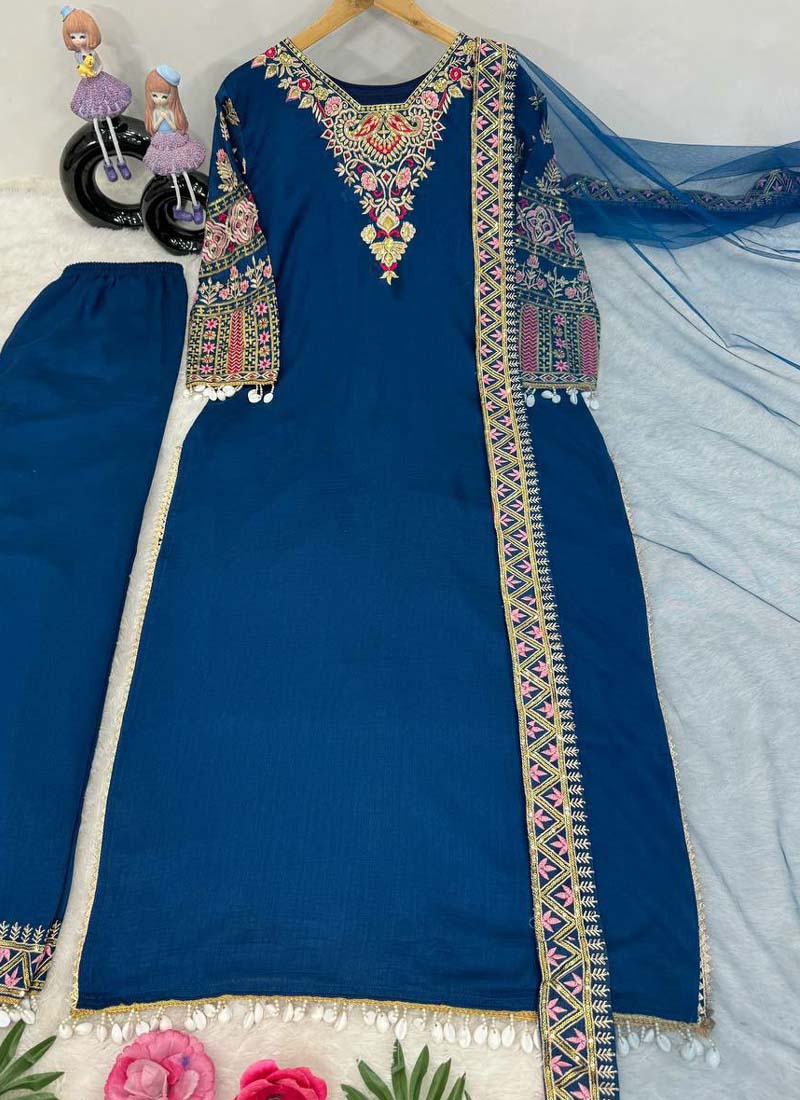 Prazu Fashion Royal Blue Vichitra Silk Embroidered Salwar Suit | Grocsy