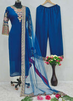 Prazu Fashion Royal Blue Vichitra Silk Embroidered Salwar Suit | Grocsy
