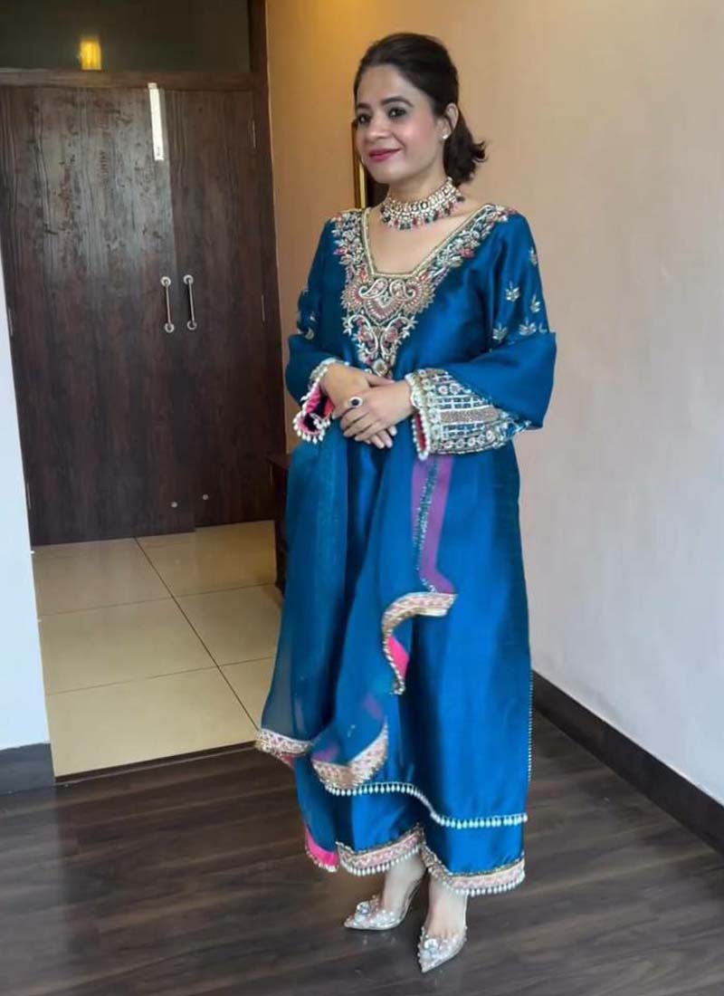 Prazu Fashion Royal Blue Vichitra Silk Embroidered Salwar Suit | Grocsy