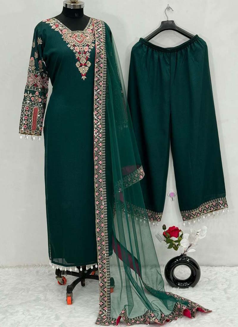 Prazu Fashion Green Vichitra Silk Embroidered Salwar Suit | Grocsy