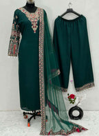 Prazu Fashion Green Vichitra Silk Embroidered Salwar Suit | Grocsy