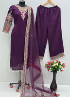Prazu Fashion Violet Vichitra Silk Embroidered Salwar Suit | Grocsy