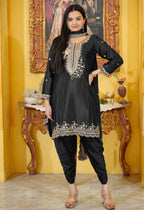 Prazu Fashion Black Chinon Silk Embroiderd Dhoti Suit | Grocsy