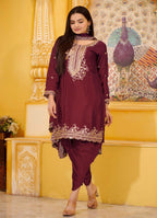 Prazu Fashion Maroon Chinon Silk Embroiderd Dhoti Suit | Grocsy