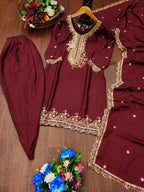 Prazu Fashion Maroon Chinon Silk Embroiderd Dhoti Suit | Grocsy
