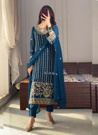 Prazu Fashion Firozi Chinon Silk Embroidered Salwar Suit | Grocsy