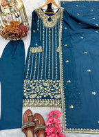 Prazu Fashion Firozi Chinon Silk Embroidered Salwar Suit | Grocsy
