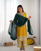 Prazu Fashion Yellow Chinon Silk Embroidered Salwar Suit | Grocsy