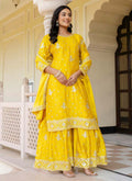 Prazu Fashion Yellow Chinon Silk Sequence Sharara Suit | Grocsy