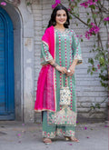 Prazu Fashion Sea Green Roman Silk Embroidered Salwar Suit | Grocsy