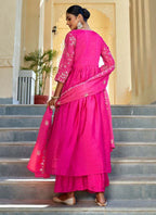 Prazu Fashion Rani Pink Chinon Silk Embroidered Nayra Cut Sharara Suit | Grocsy