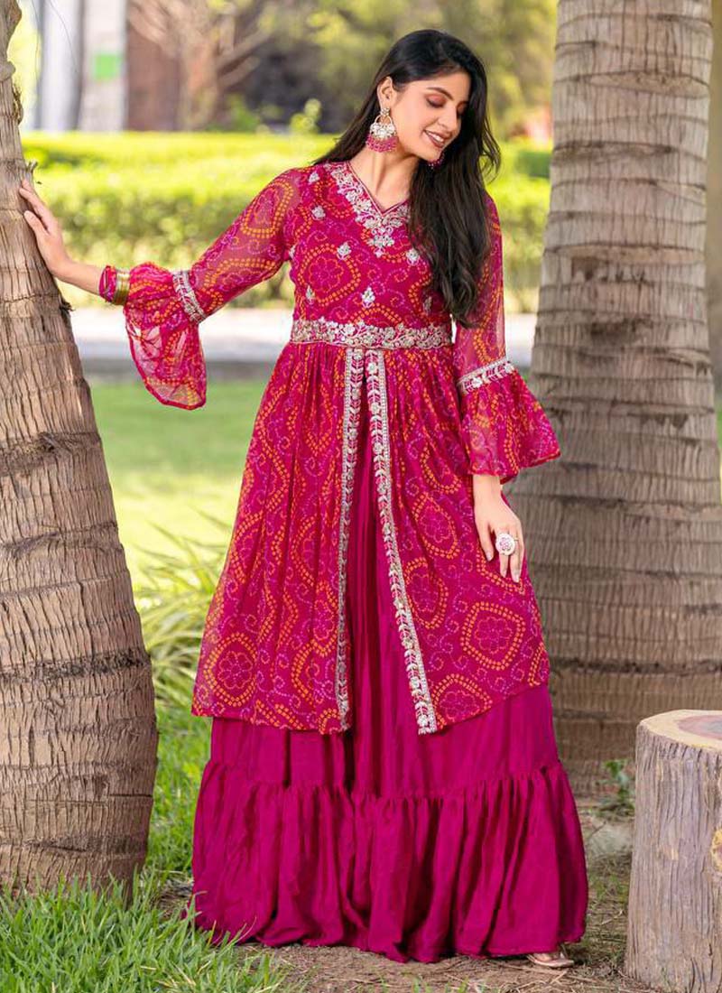 Prazu Fashion Pink Bandhej Embroidered Top With Lehenga | Grocsy