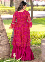 Prazu Fashion Red Pink Bandhej Embroidered Top With Lehenga | Grocsy