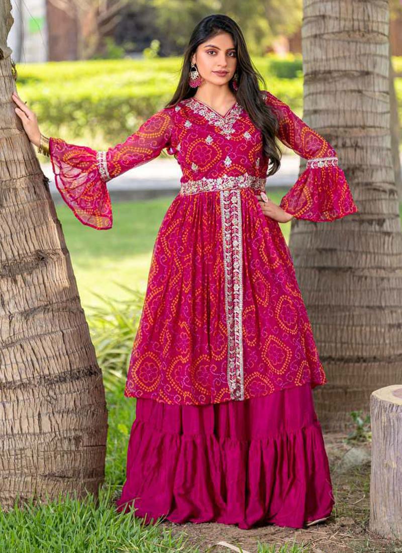 Prazu Fashion Pink Bandhej Embroidered Top With Lehenga | Grocsy
