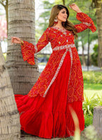 Prazu Fashion Red Pink Bandhej Embroidered Top With Lehenga | Grocsy