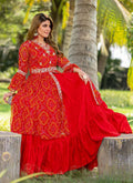 Prazu Fashion Red Pink Bandhej Embroidered Top With Lehenga | Grocsy