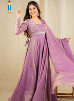 Prazu Fashion Lavender Goldcrush Silk Embroidered Gown With Dupatta | Grocsy