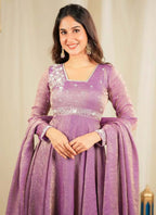 Prazu Fashion Lavender Goldcrush Silk Embroidered Gown With Dupatta | Grocsy