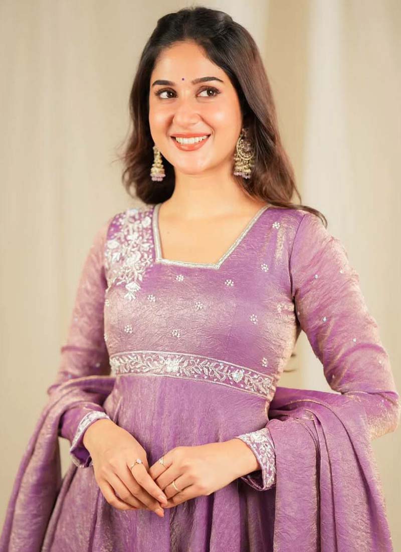 Prazu Fashion Lavender Goldcrush Silk Embroidered Gown With Dupatta | Grocsy
