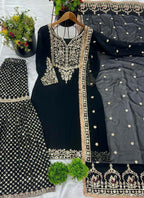 Prazu Fashion Black Georgette Embroidered Sharara Suit | Grocsy