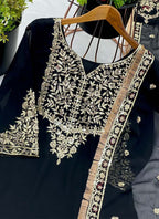 Prazu Fashion Black Georgette Embroidered Sharara Suit | Grocsy