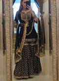 Prazu Fashion Black Georgette Embroidered Sharara Suit | Grocsy