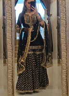 Prazu Fashion Black Georgette Embroidered Sharara Suit | Grocsy