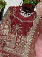 Prazu Fashion Gajri Organza Embroidered Palazzo Suit | Grocsy