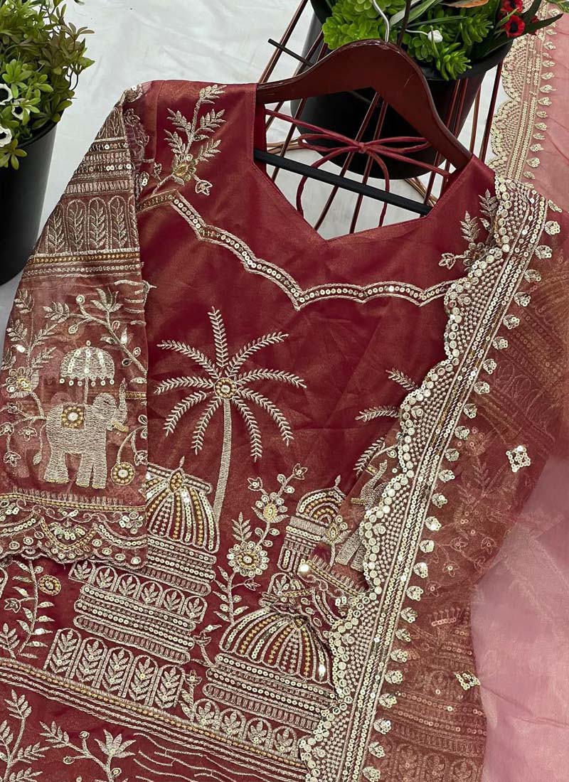 Prazu Fashion Gajri Organza Embroidered Palazzo Suit | Grocsy