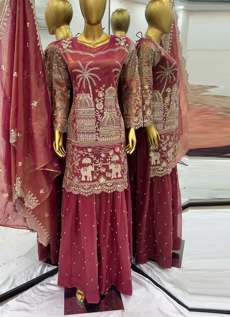 Prazu Fashion Gajri Organza Embroidered Palazzo Suit | Grocsy