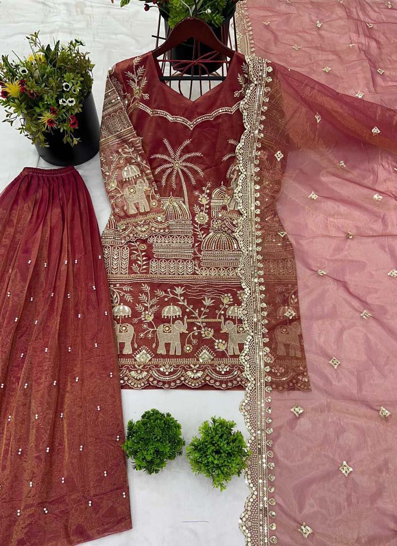 Prazu Fashion Gajri Organza Embroidered Palazzo Suit | Grocsy