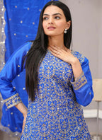 Prazu Fashion Royal Blue Chinon Silk Embroiederd Sharara Suit | Grocsy