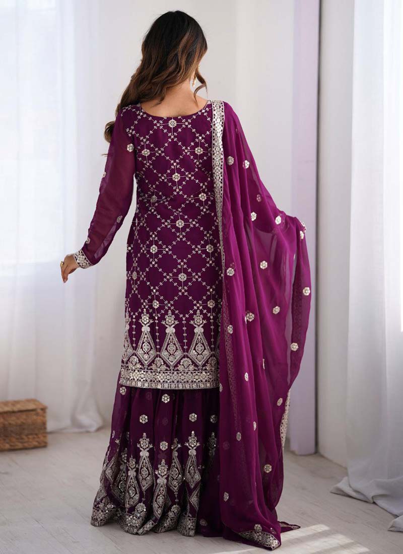 Prazu Fashion Purple Georgette Sequence Palazzo Suit | Grocsy