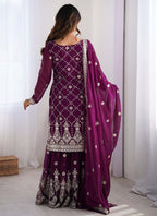 Prazu Fashion Purple Georgette Sequence Palazzo Suit | Grocsy